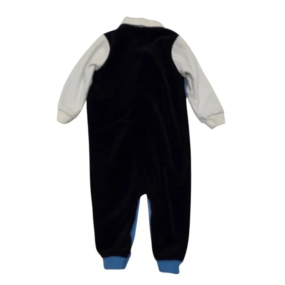 Ralph Lauren Baby Boy Coverall Blue Velour Colorblock Polo Romper 9M